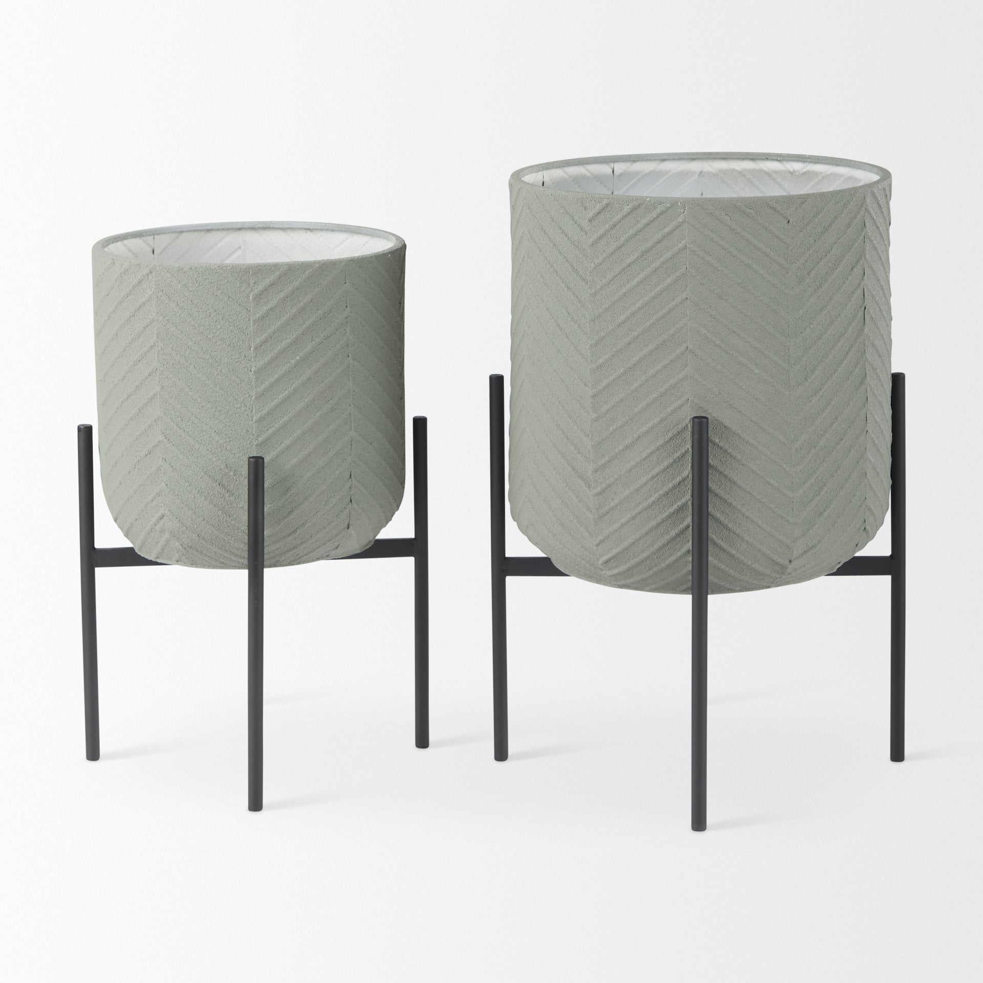 Mabel Set of Two Metal Plant Stands with Green Tops