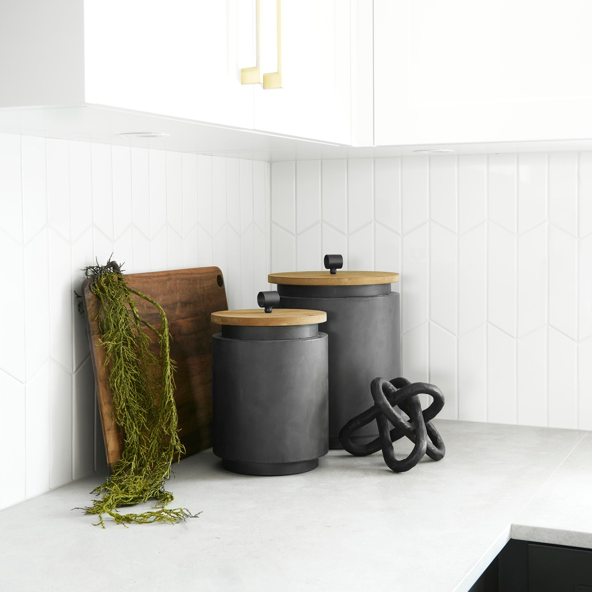 Cyril (Set of 2) Gray Metal W/ Brown Wood Lids Jars - Calgary Furniture Store