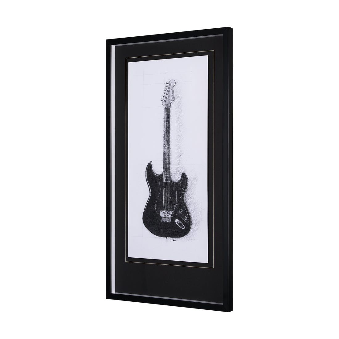 Hand-Embellished Guitar Framed Art Print Monochrome Matted Glass in Calgary in a white background 
