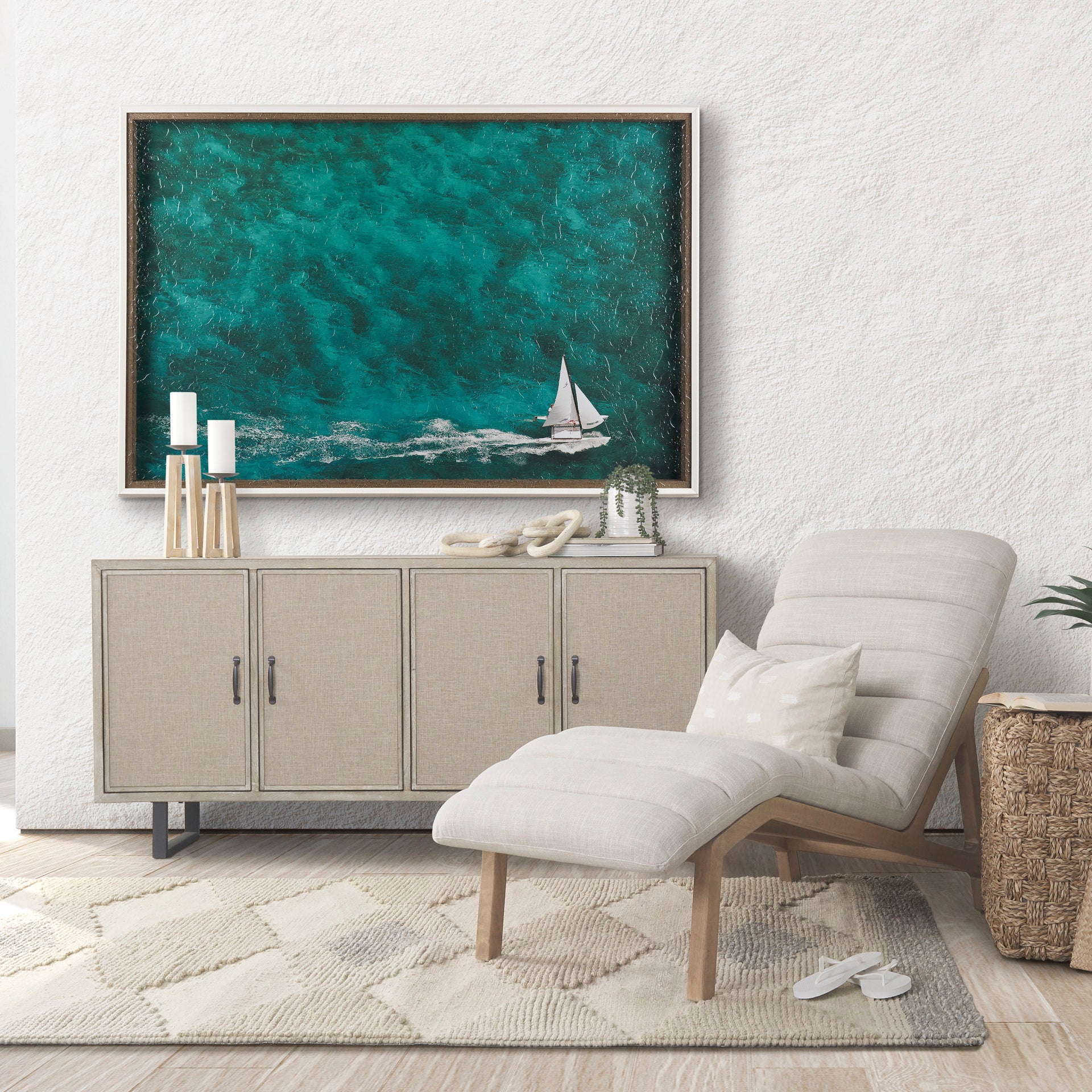 Hobie Sailing Hand-Embellished Textured Framed Photo Art Print