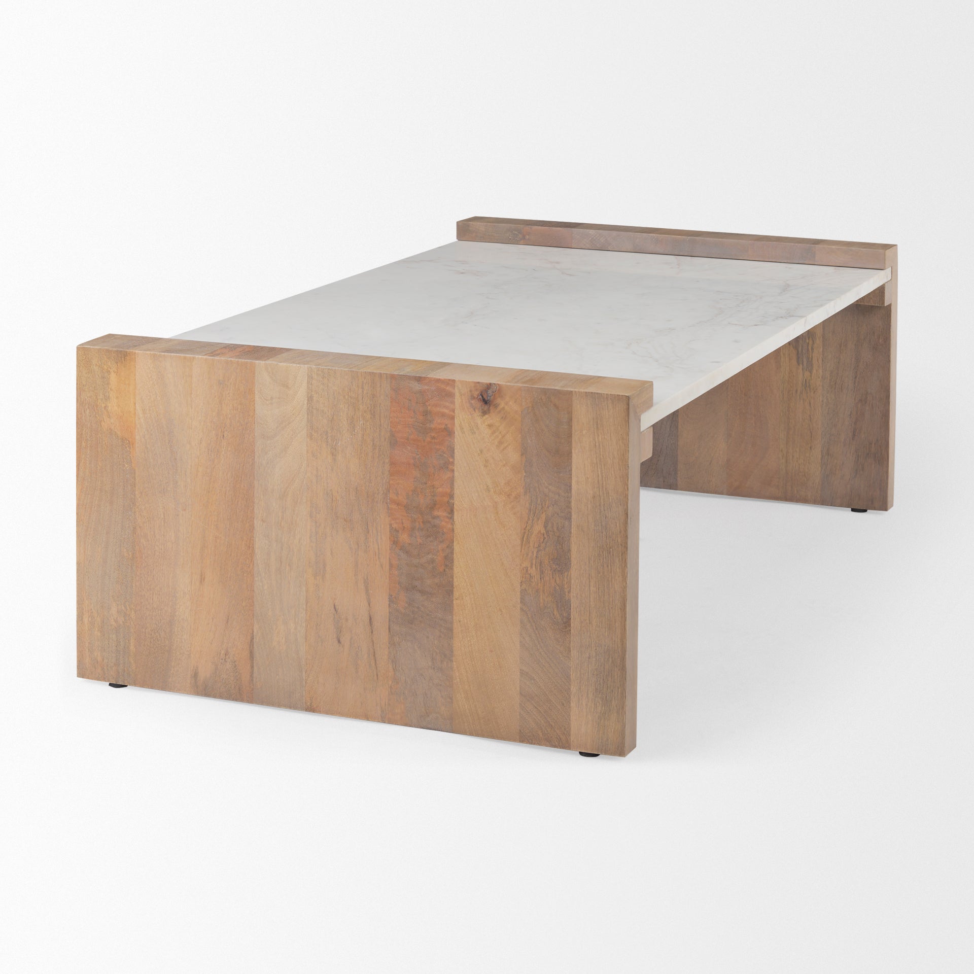Athens Rectangular Mango Wood Coffee Table with White Marble Top