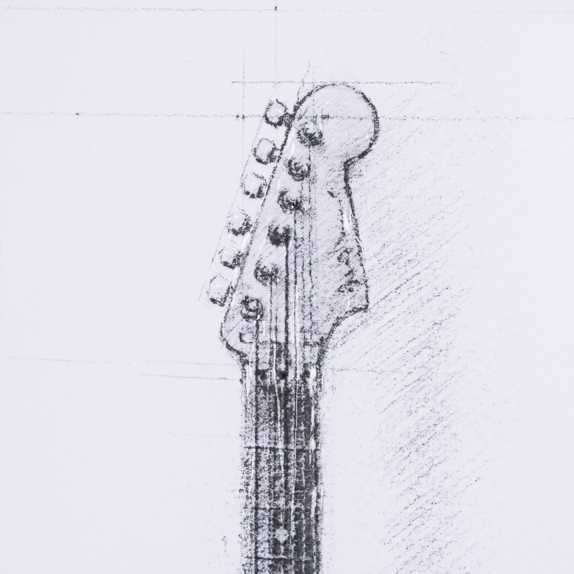 Hand-Embellished Guitar Framed Art Print Monochrome Matted Glass