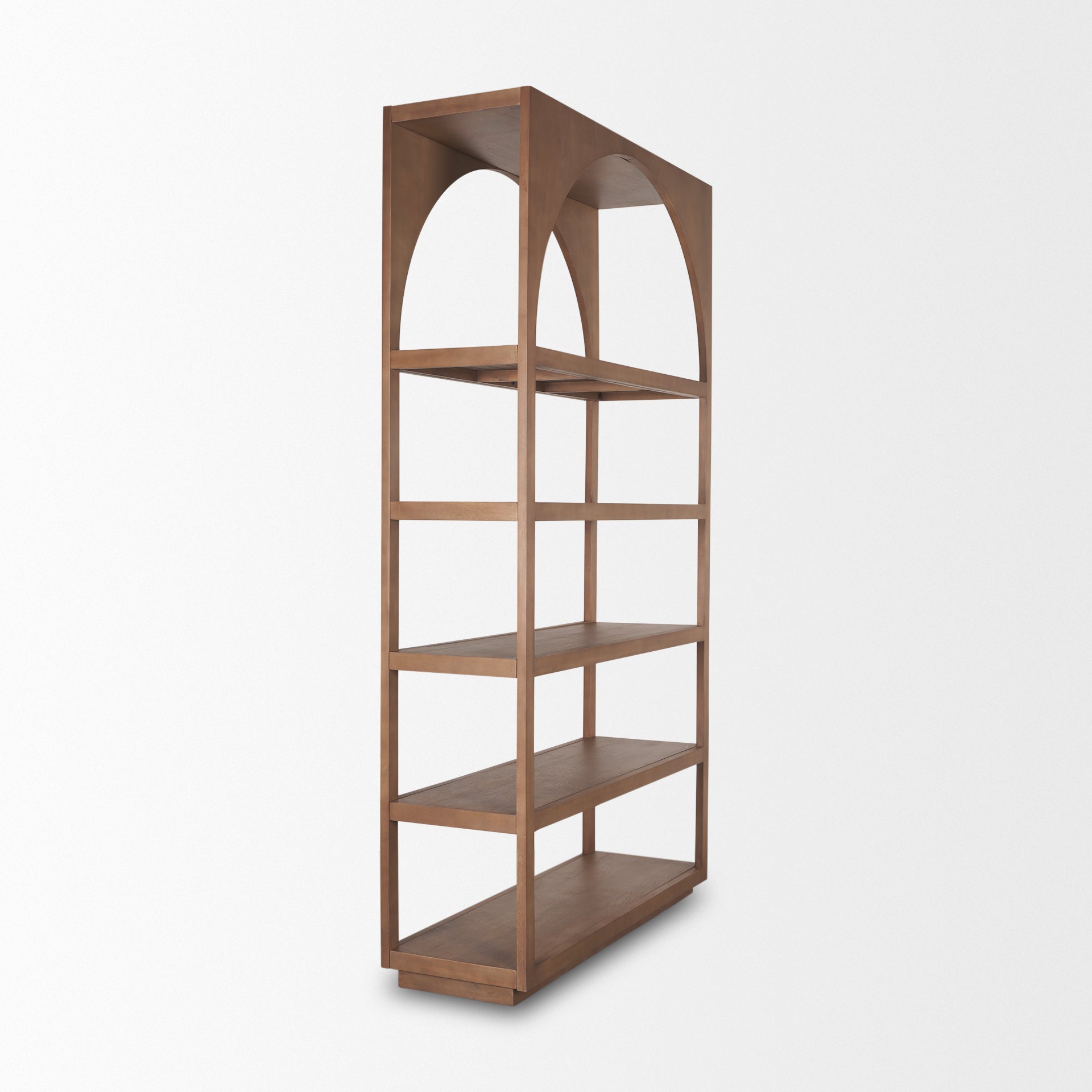 Bela Arched Mango Wood Shelving Unit, 5-Tier Medium Brown Finish