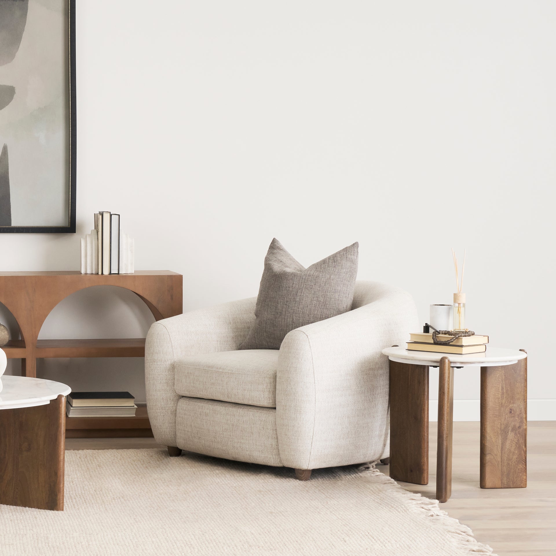 Rumer Dark Brown Mango Wood Side Table White Marble Top