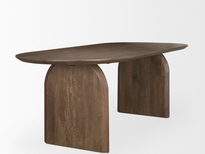 Isla Oval Dining Table w/Dark Brown Wood Top & Arched Legs