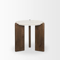 Rumer Dark Brown Mango Wood Side Table White Marble Top