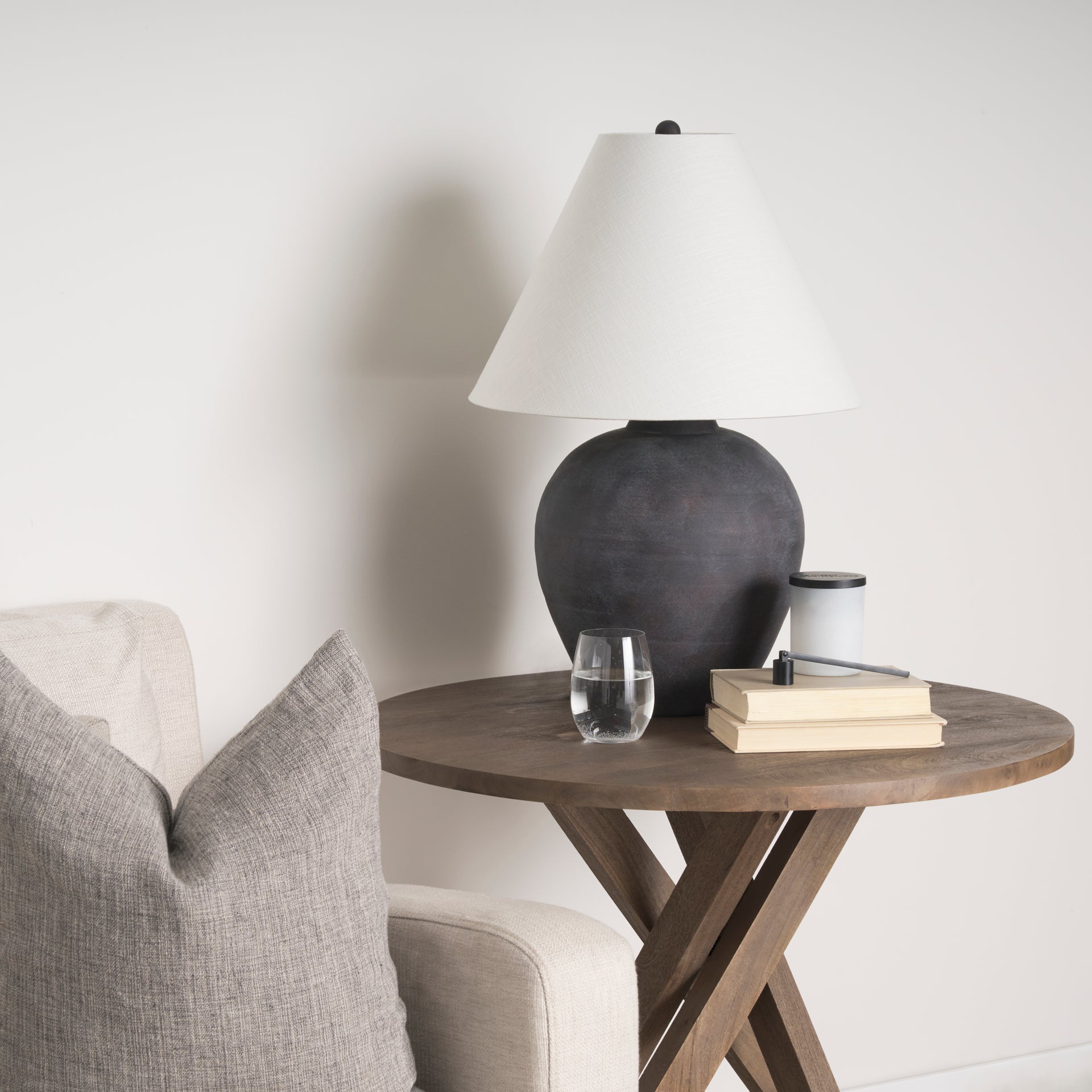 Marvin Black Ceramic Table Lamp with White Drum Shade