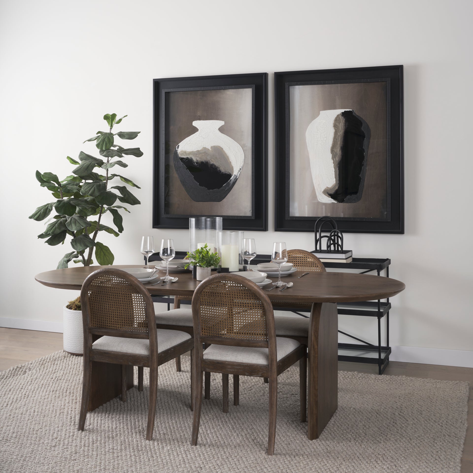 Isla Oval Dining Table w/Dark Brown Wood Top & Arched Legs - Calgary Furniture Store