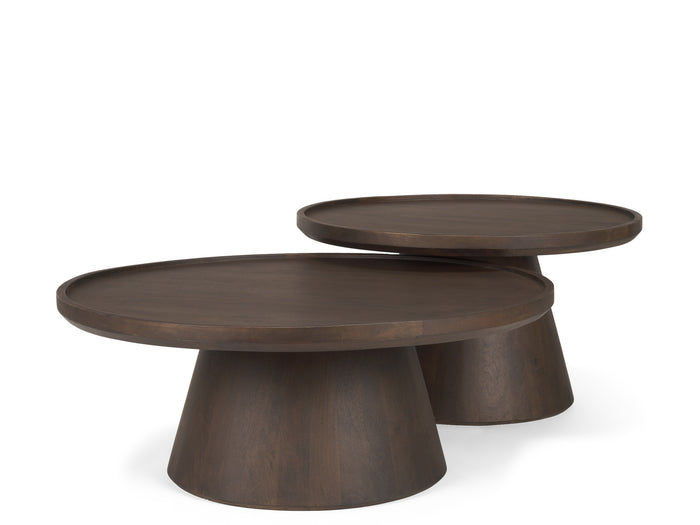 Takoda Dark Brown Wood Tapered Drum Nesting Coffee Tables - Calgary Furniture Store