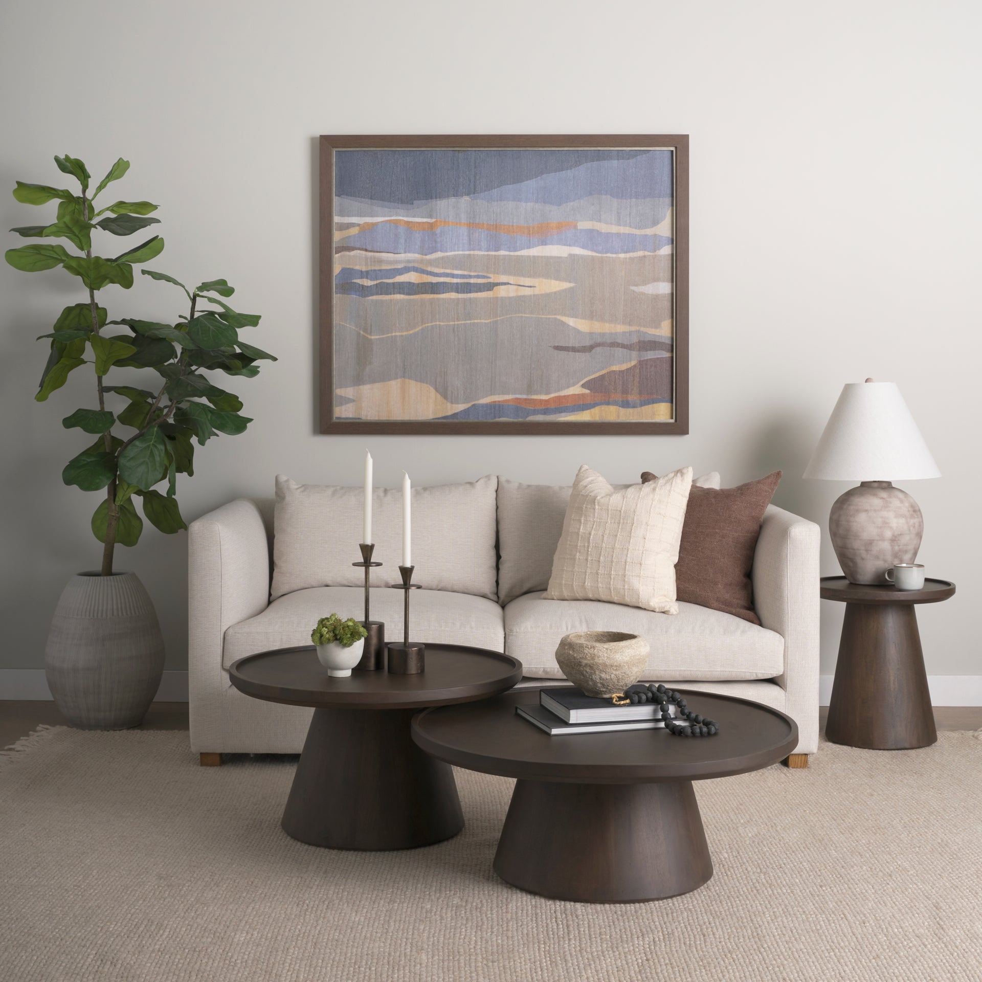 Takoda Dark Brown Wood Tapered Drum Nesting Coffee Tables - Calgary Furniture Store