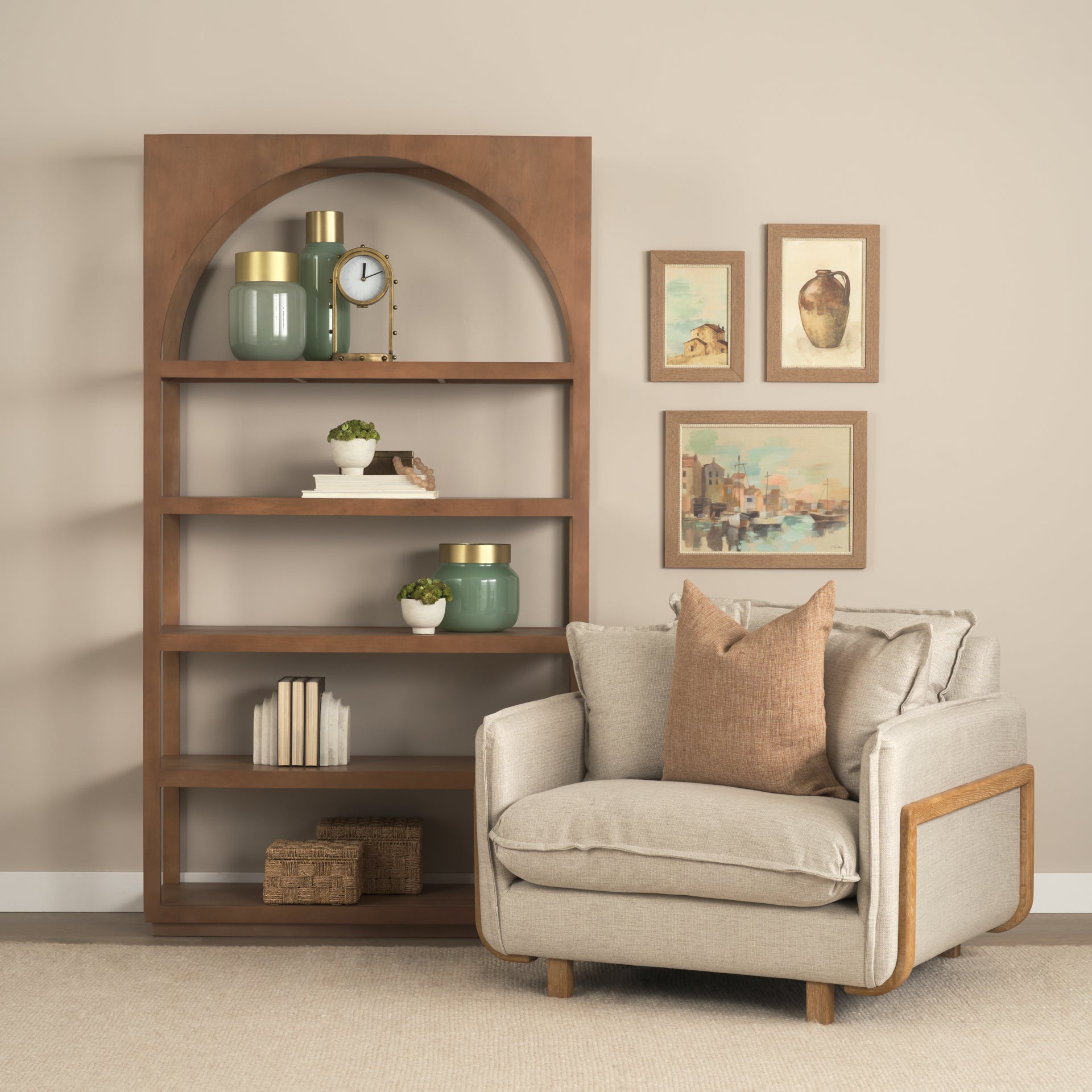 Bela Arched Mango Wood Shelving Unit, 5-Tier Medium Brown Finish