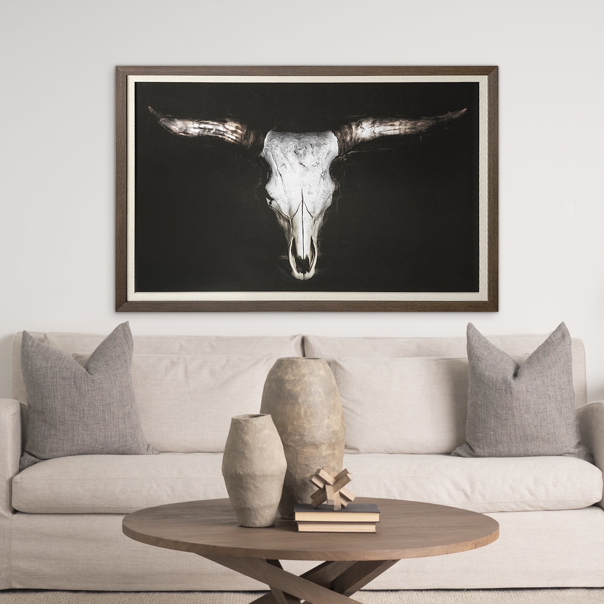Cow Skull Hand-Embellished Textured Framed Art Print Matted Under Glass