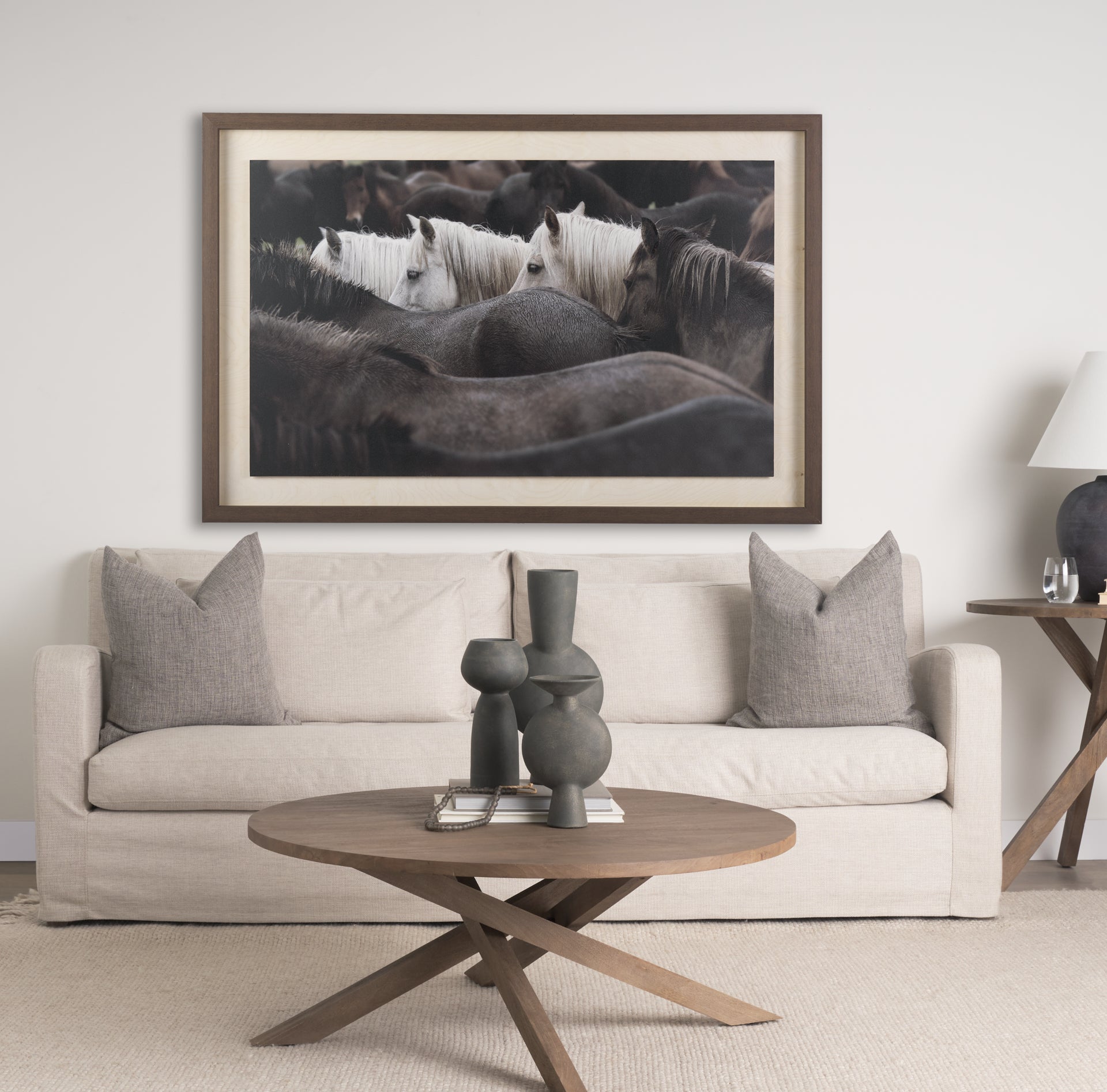 Hand-Embellished Framed Photo Art Custom White Horses Print