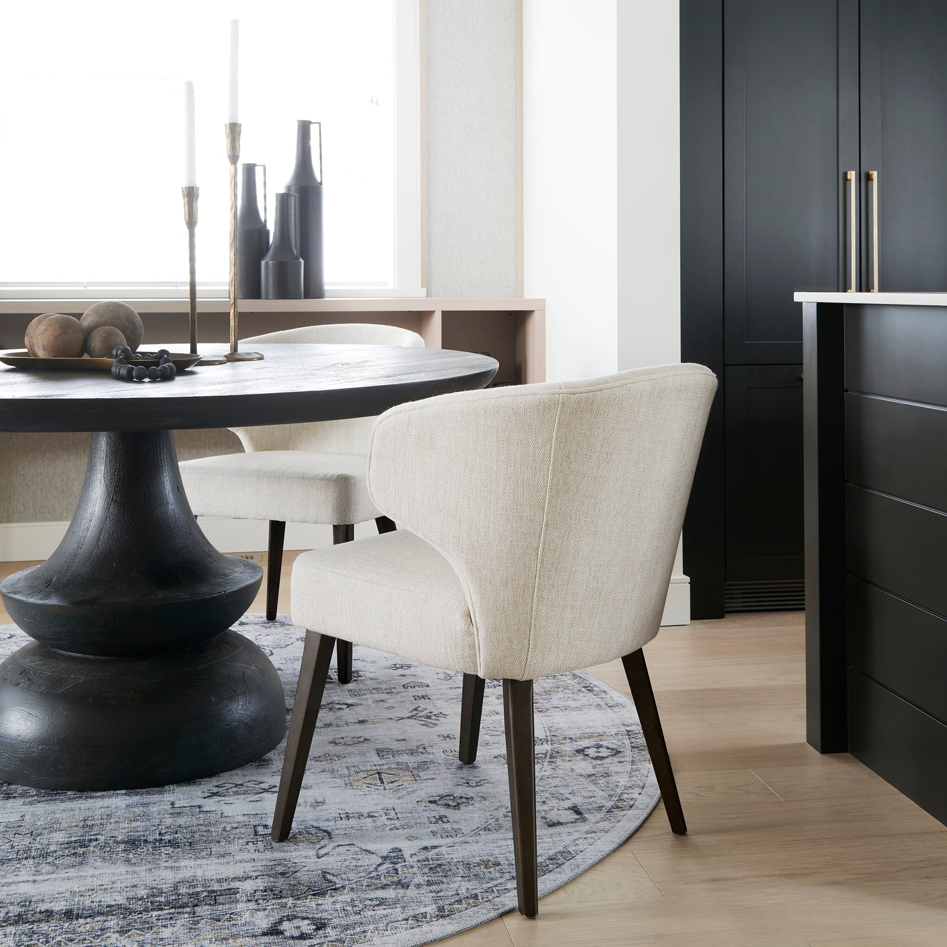 Niles Cream Fabric Wingback Dining Chair with Dark Wood Legs