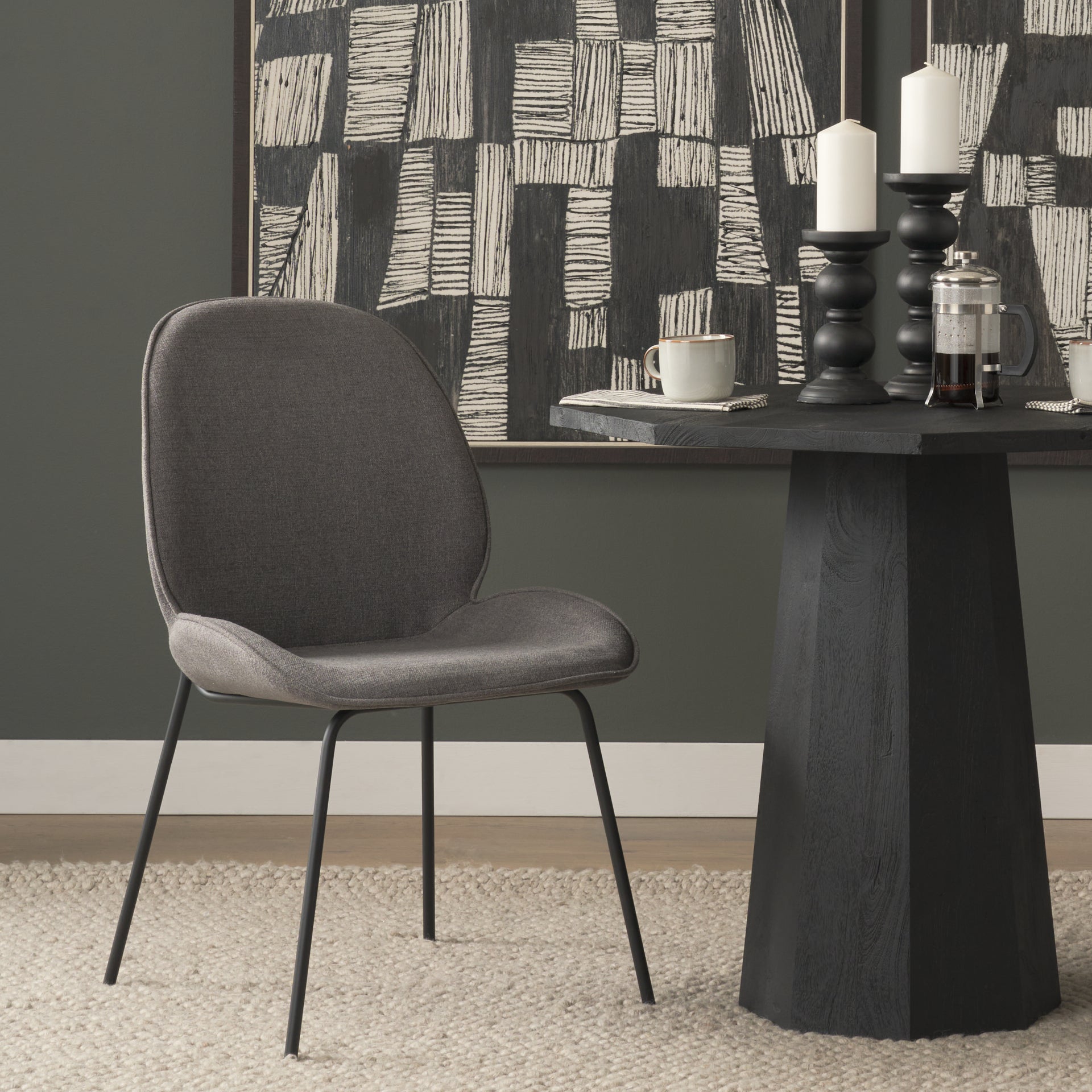 Inala Grey Fabric Seat Dining Chair with Black Metal Frame