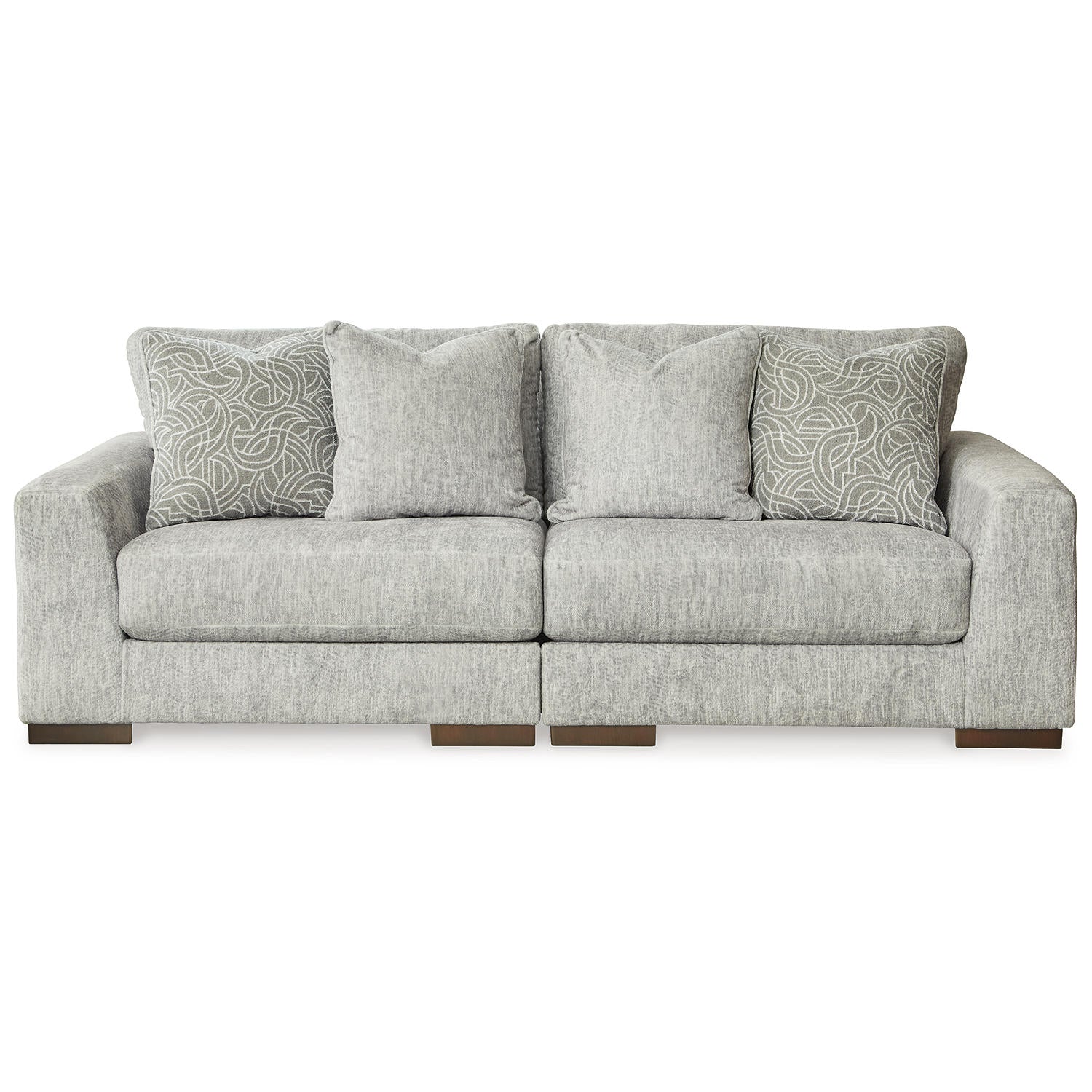 Regent Park 2-Piece Loveseat Sectional Sofa Pewter Chevron Upholstered