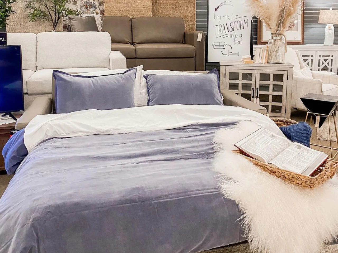 2TH3 Leather Transformer Sleeper Sofa | Calgary Furniture Store