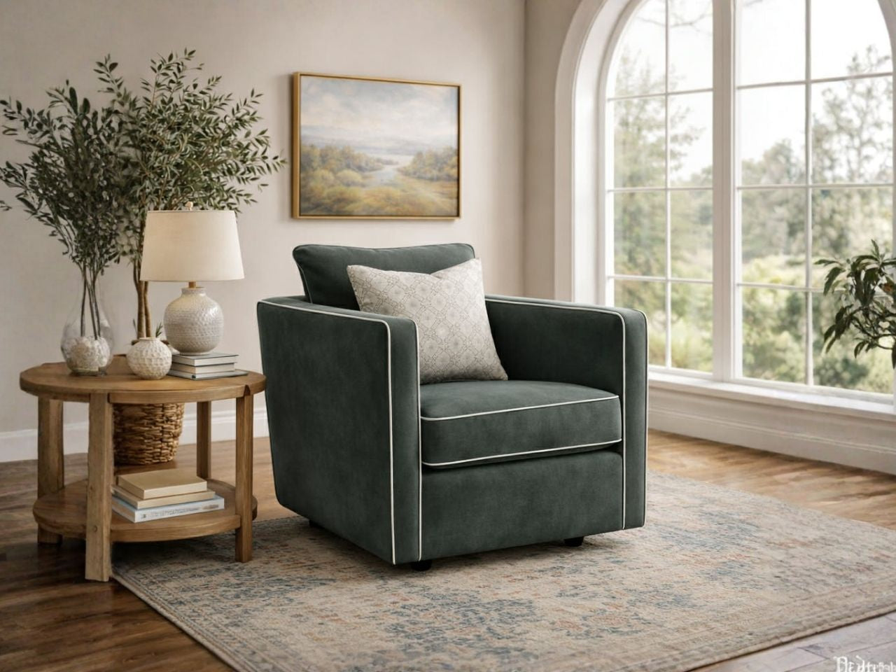 2050 Custom Fabric Swivel Chair in Calgary in a white background 