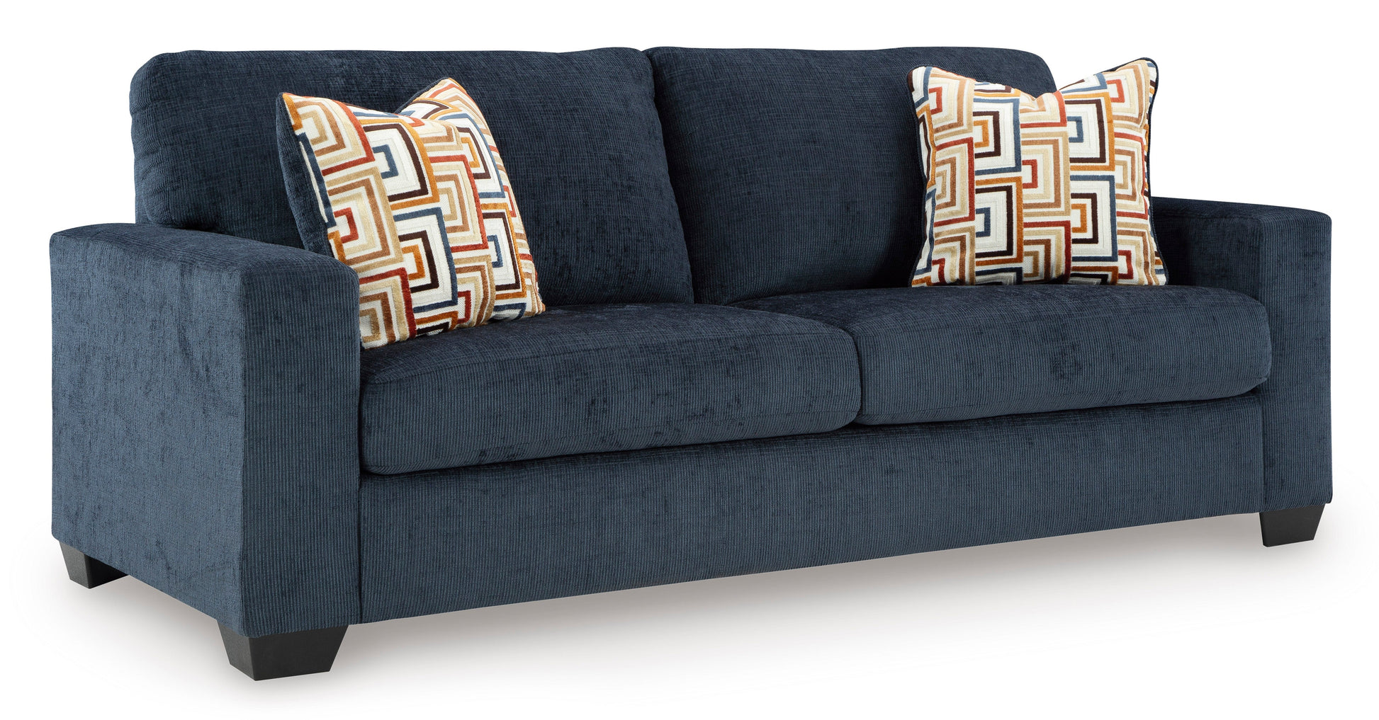 Aviemore Navy Polyester Sofa with Platform Foundation and Pillows