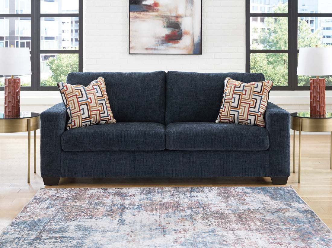 Aviemore Navy Polyester Sofa with Platform Foundation and Pillows
