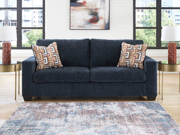 Aviemore Navy Polyester Sofa with Platform Foundation and Pillows