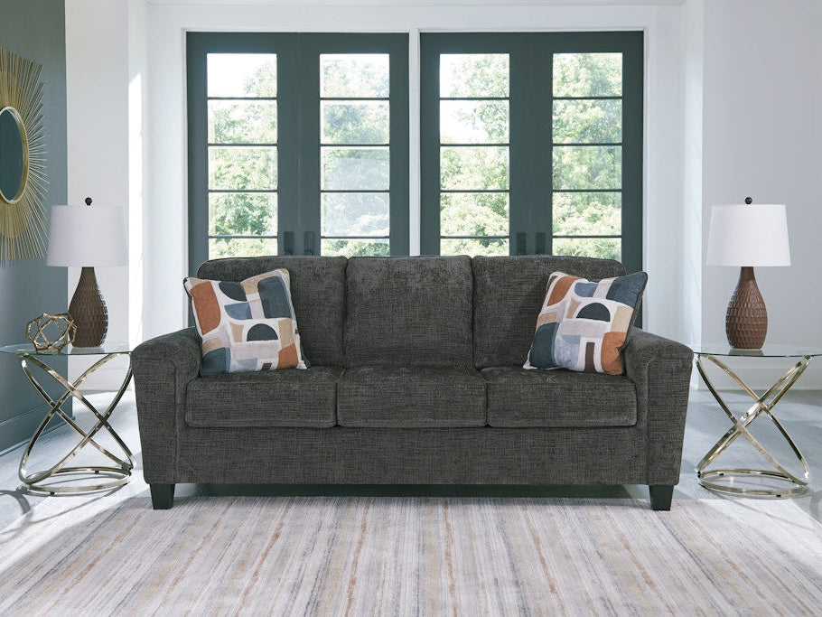 Benchcraft Erinslane Three-Cushion Fabric Sofa with Accent Pillows Tapered Legs