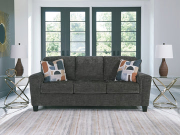 Benchcraft Erinslane Three-Cushion Fabric Sofa with Accent Pillows Tapered Legs