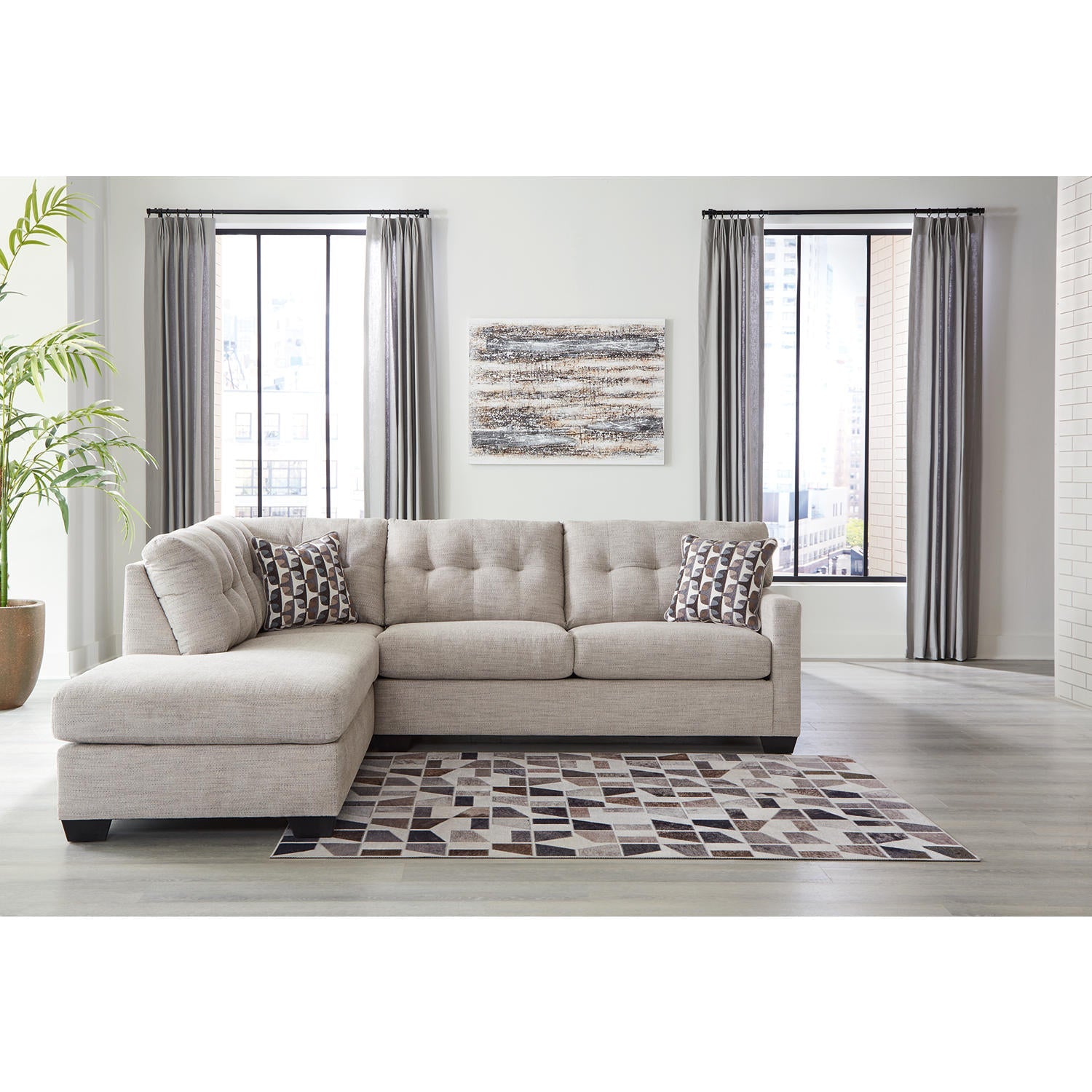 Mahoney 2-Piece Sectional Sofa with Chaise Tufted Back Pebble