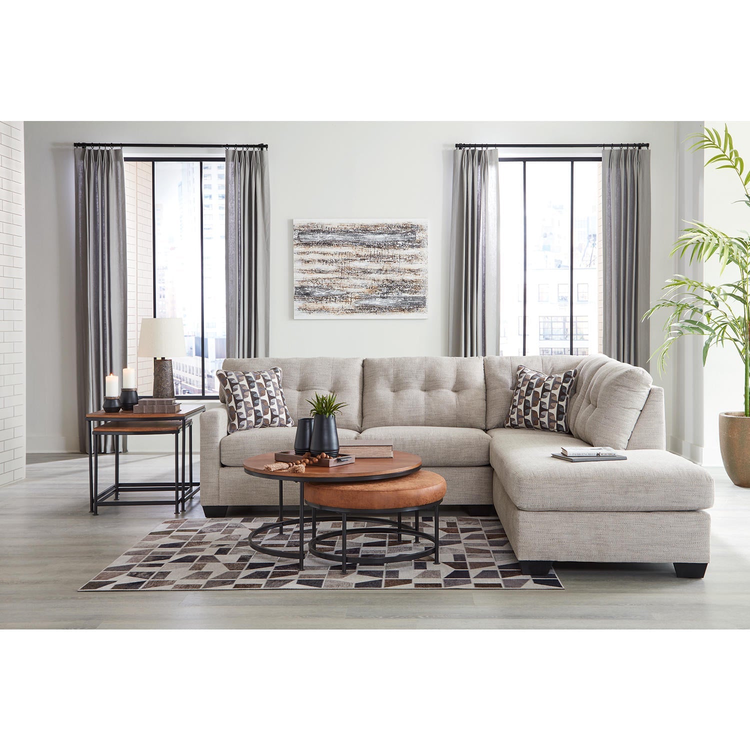 Mahoney 2-Piece Sectional Sofa with Chaise Tufted Back Pebble