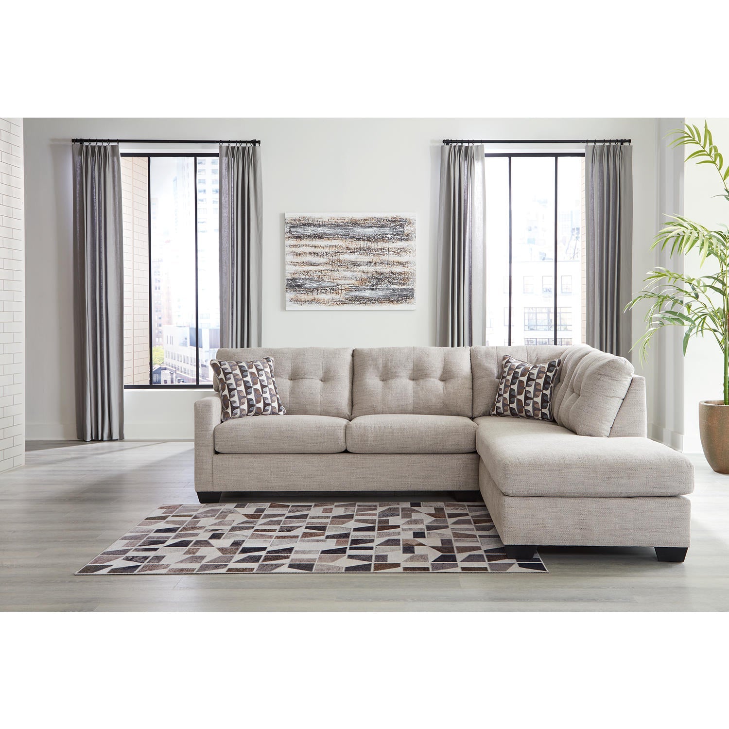 Mahoney 2-Piece Sectional Sofa with Chaise Tufted Back Pebble