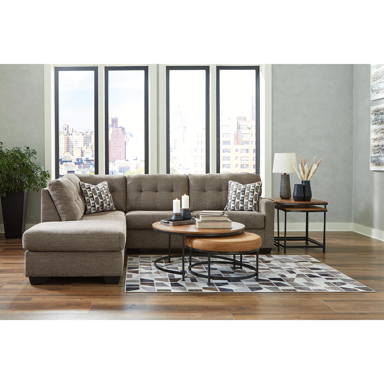 Mahoney 2-Piece Sectional Sofa with Chaise Tufted Back Pebble