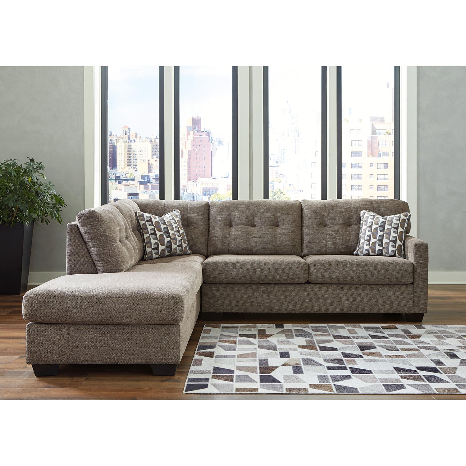 Mahoney 2-Piece Sectional Sofa with Chaise Tufted Back Pebble