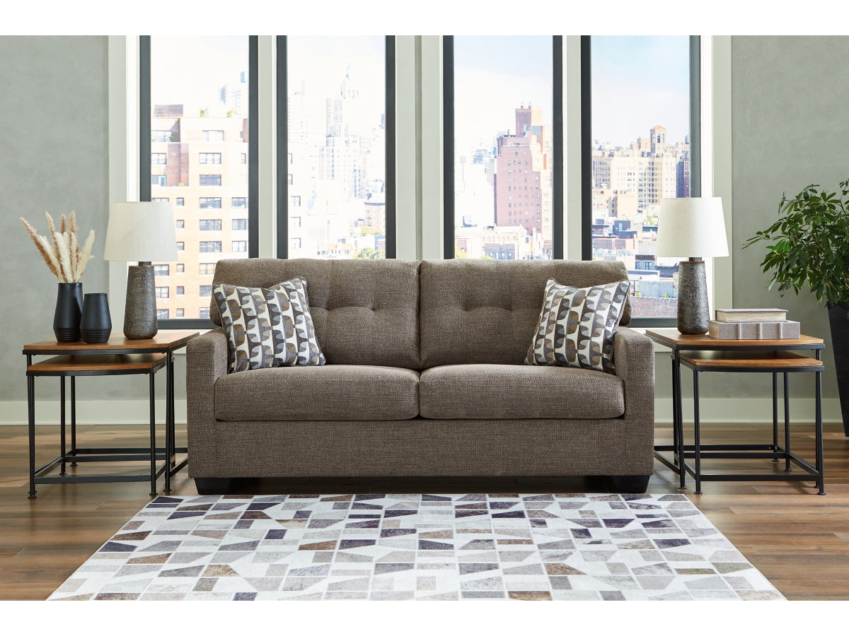 Mahoney Tufted Chocolate Fabric Sofa with Plush Cushions