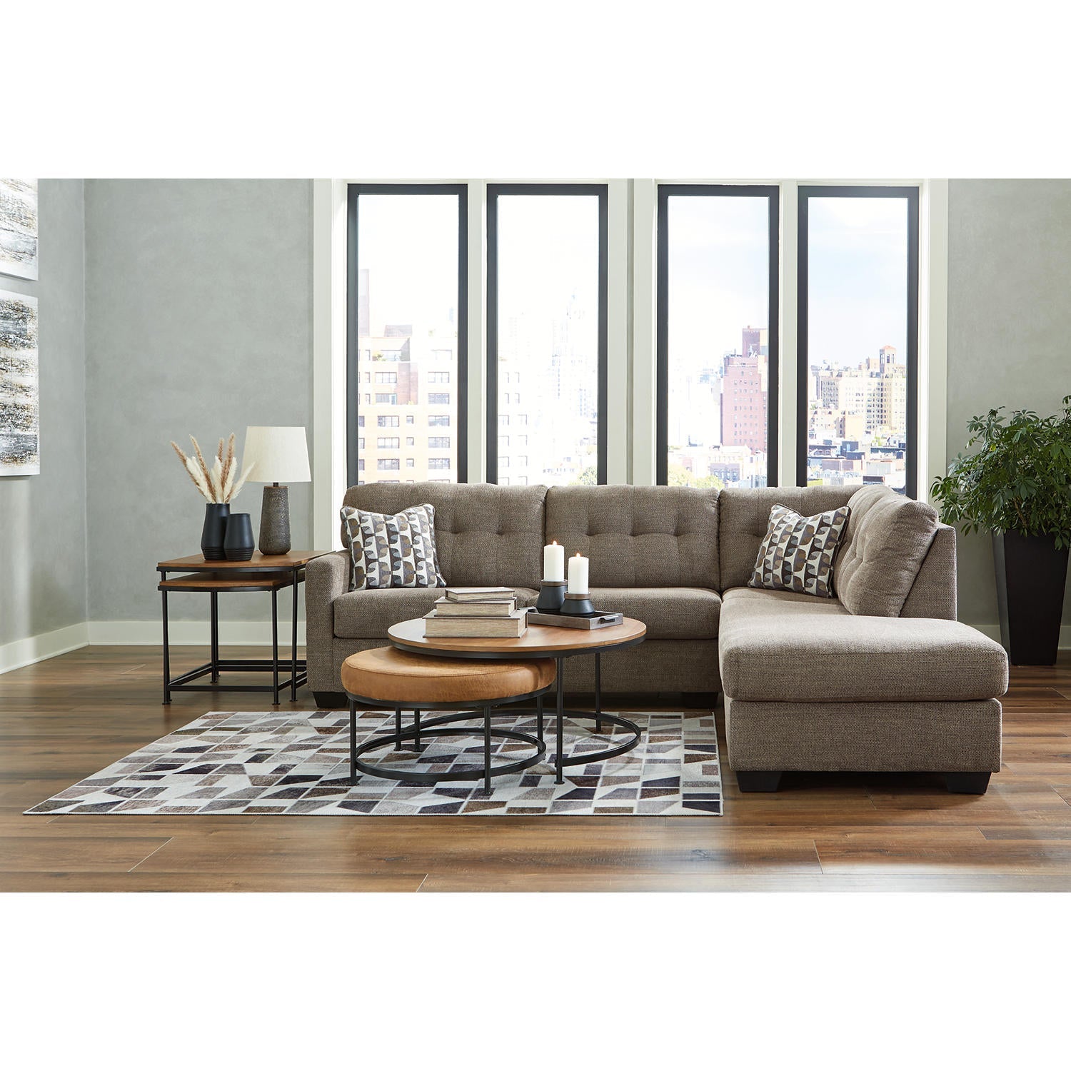 Mahoney 2-Piece Sectional Sofa with Chaise Tufted Back Pebble