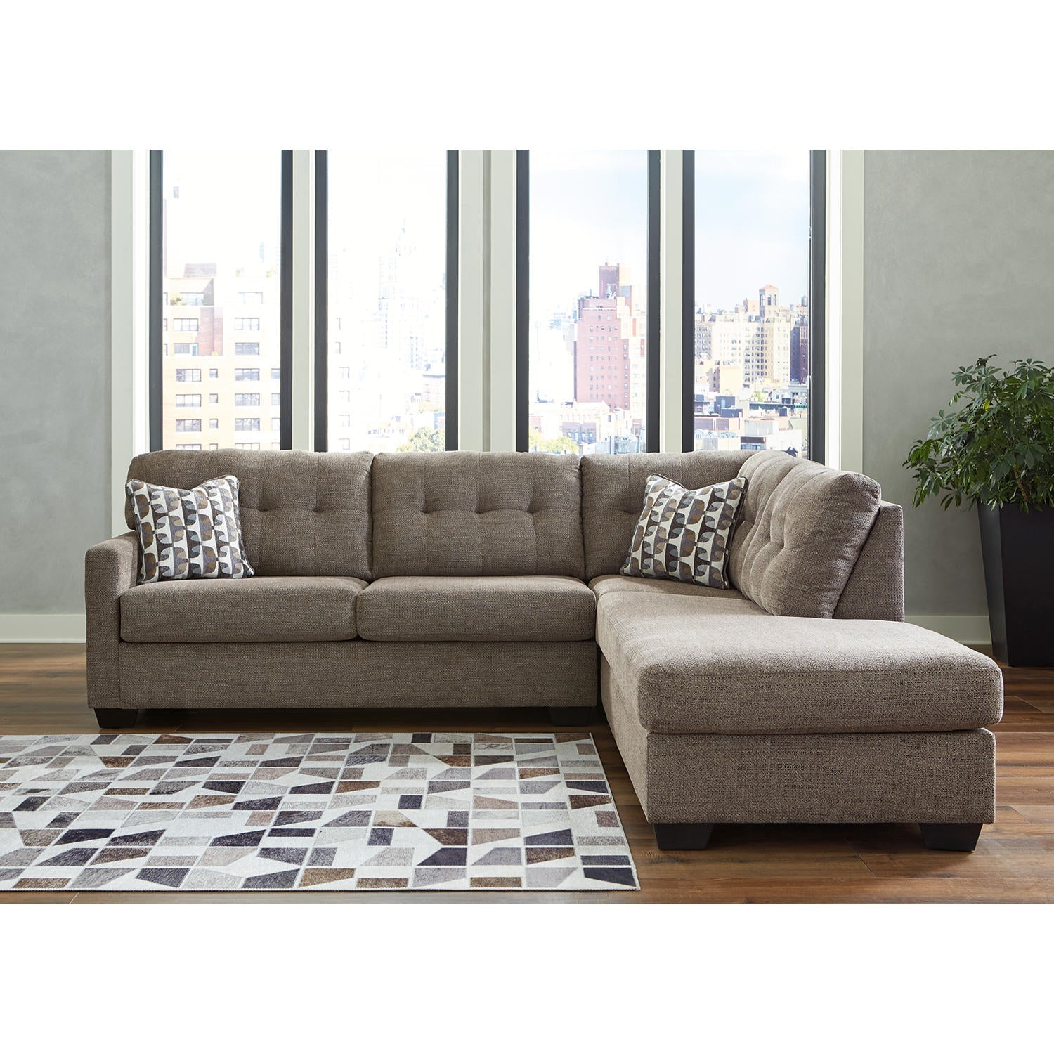 Mahoney 2-Piece Sectional Sofa with Chaise Tufted Back Pebble