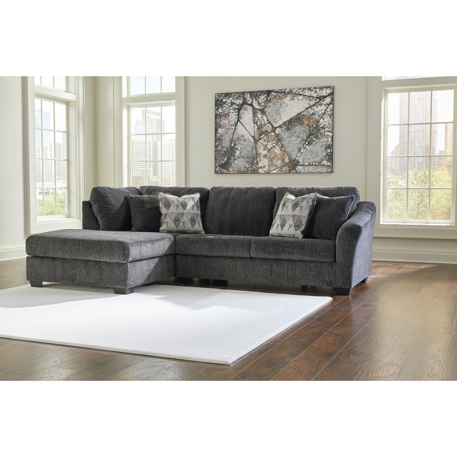 Biddeford 2-Piece Sectional Chaise Sofa Shadow Upholstered Comfort Design
