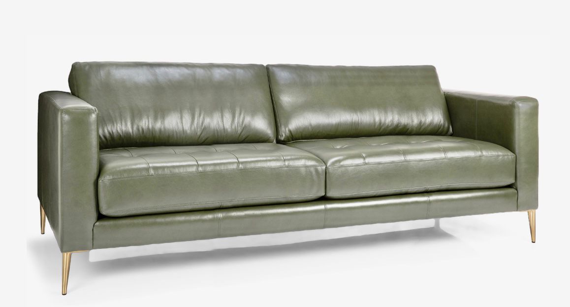 Green 3795 Custom leather sofa in Calgary on a white background