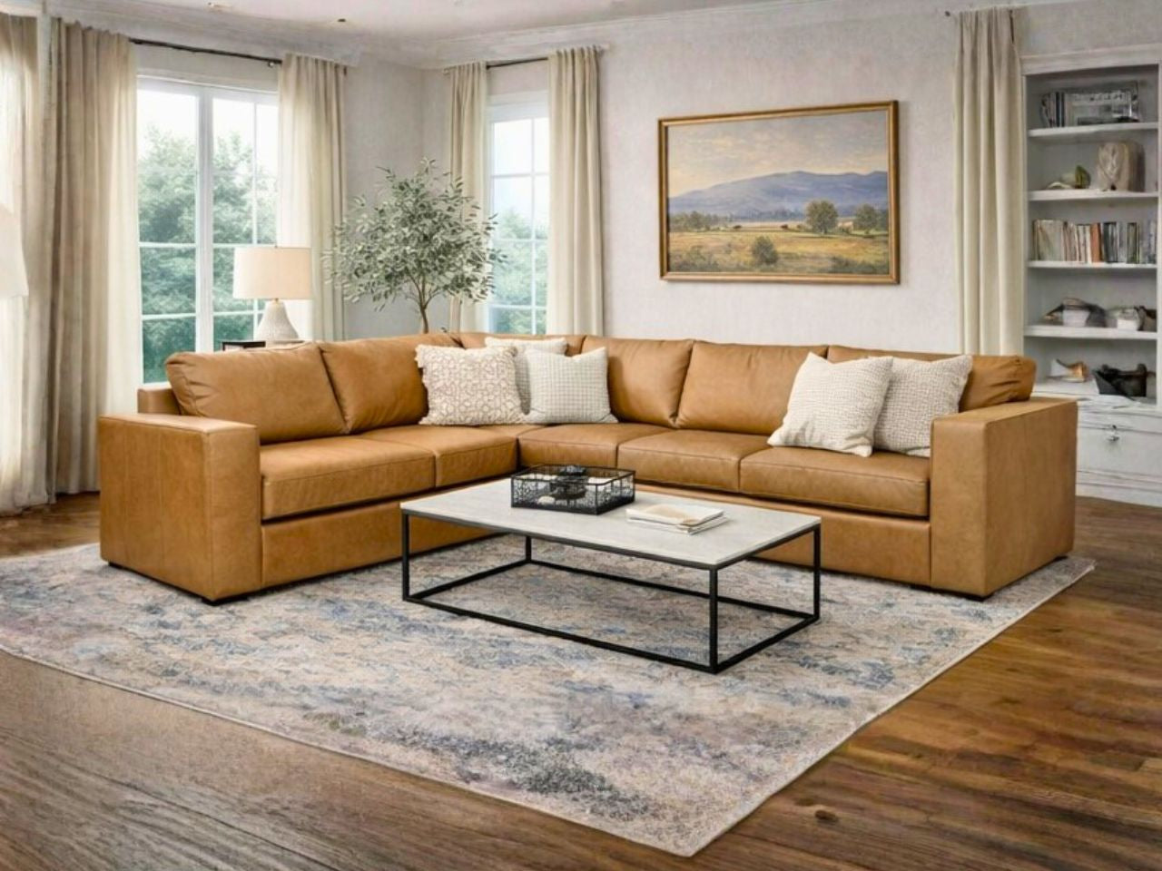 3900 Custom Leather Sectional Brown