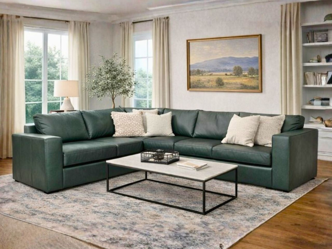 3900 Custom Leather Sectional Olive