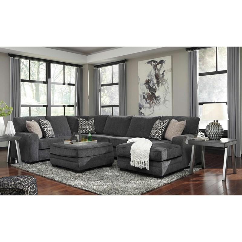 Benchcraft Tracling Slate Fabric 3-Piece Sectional with Corner Chaise Sofa