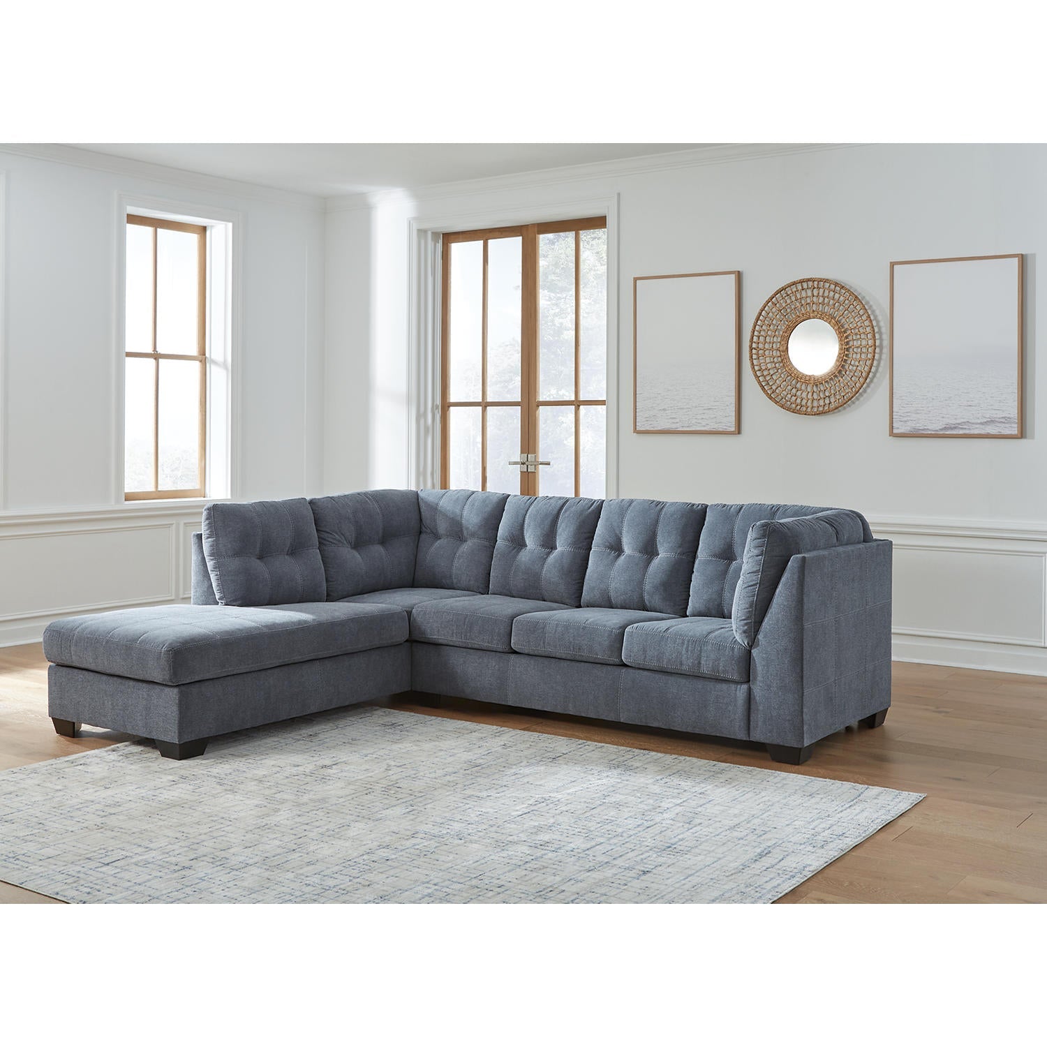 Marleton 2-Piece Sectional with Chaise Denim-Style Upholstery, Choice Orientation