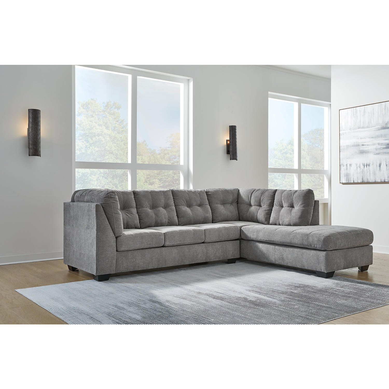Marleton 2-Piece Sectional with Chaise Denim-Style Upholstery, Choice Orientation