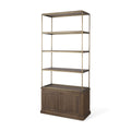 Baron Dark Brown Wood w/ Antiqued Aged Brass Metal 2-Door Open Shelving Unit - Calgary Furniture Store