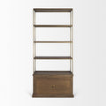 Baron Dark Brown Wood w/ Antiqued Aged Brass Metal 2-Door Open Shelving Unit - Calgary Furniture Store