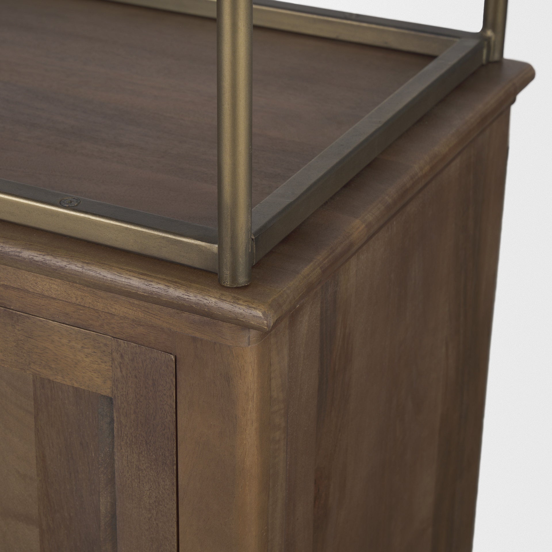 Baron Dark Brown Wood w/ Antiqued Aged Brass Metal 2-Door Open Shelving Unit - Calgary Furniture Store
