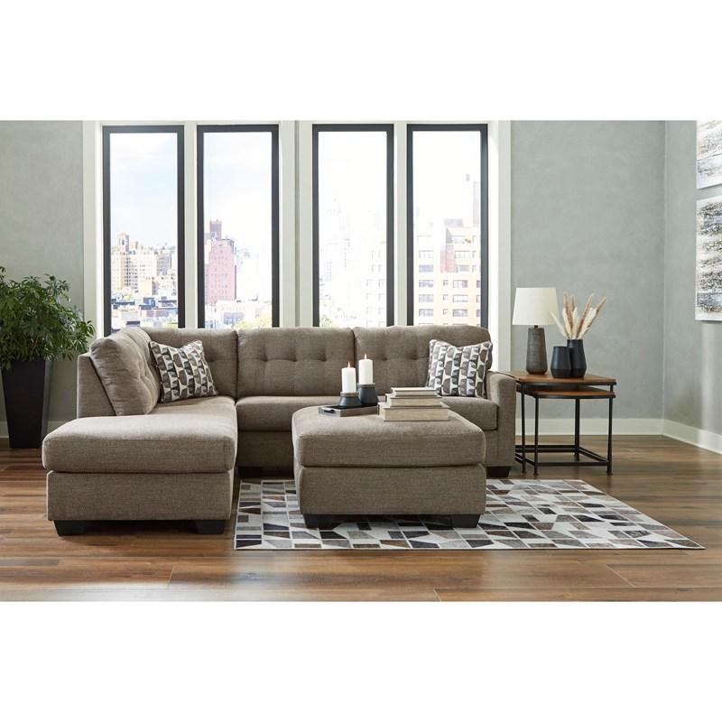 Mahoney Fabric Full Sleeper Sectional with Chaise Chocolate Upholstery