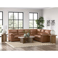 WillowBend Caramel Faux Leather 3-Piece Sectional with Jumbo Stitching