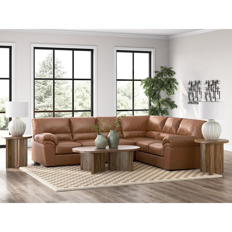 WillowBend Caramel Faux Leather 3-Piece Sectional with Jumbo Stitching