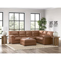 WillowBend Caramel Faux Leather 3-Piece Sectional with Jumbo Stitching