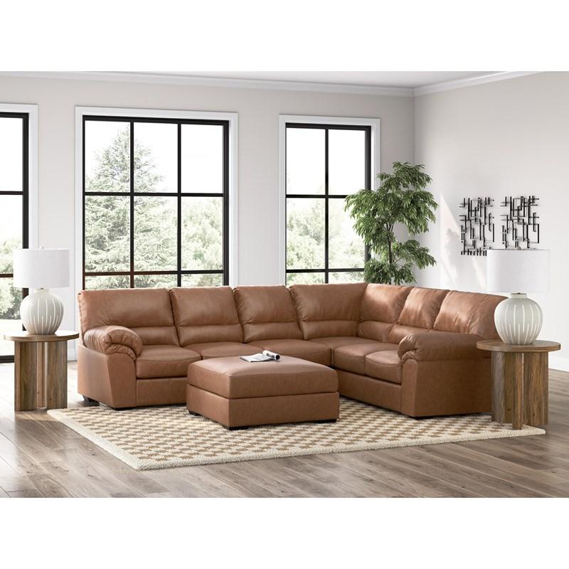 WillowBend Caramel Faux Leather 3-Piece Sectional with Jumbo Stitching